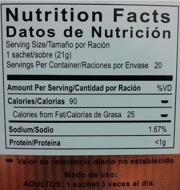 Nutrition facts Gano Cafe 3-in-1